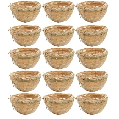 Image of Easnea 15x Handmade Bamboo Wicker Canary Nest Pans Small Bird Box For Cage Hanging