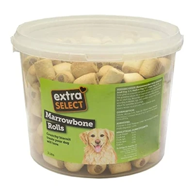 Image of Extra Select Marrowbone Rolls Dog Treat Biscuits Crunchy &amp; Snacks with Meaty Center Marrow Bone Puppy Treats Bedtime for Dogs 3 Litre Resealable Tub