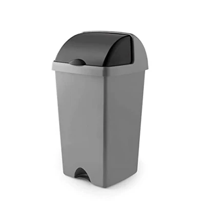 Image of Addis 50ltr Roll Top Kitchen Waste Trash Complete Bin, Metallic Silver &amp; Dark Grey