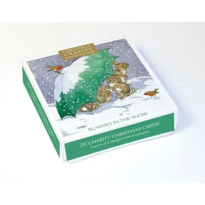Image of Box of 20 Charity Christmas Cards (XETC247) by Museums &amp; Galleries Bunnies in the Snow cards, 5 each 4 designs