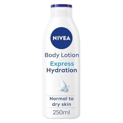Image of NIVEA Express Hydration Body Lotion (250ml, Pack of 6), Fast Absorbing 72H Moisturiser for Dry Skin Made with Deep Moisture Serum and Sea Minerals, Smooth