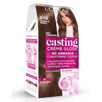 Image of L&#039;Oreal Ammonia Free Semi Permanent Hair Dye, 618 Vanilla Mocha, Glossy Colour, Natural Looking Finish, For up to 28 Shampoos, Casting Crème Gloss, 1 Application