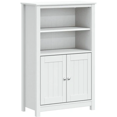 Image of vidaXL Solid Wood Pine Bathroom Cabinet BERG Range in White, Offering Ample Storage Space with 2 Doors and 4 Shelves, Modern Style Featuring Metal Handles