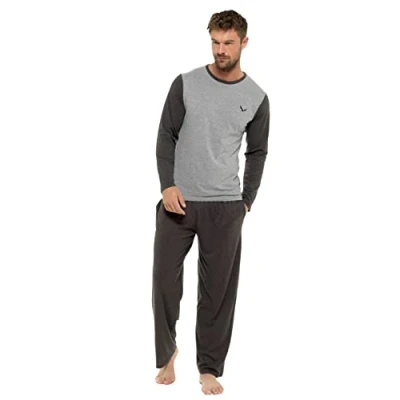 Image of INSIGNIA Mens Pyjama Set Top &amp; Pants Cotton Pjs (Light Grey, 3XL)