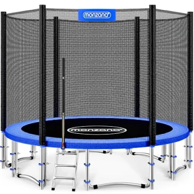 Image of Monzana® 12ft Complete Trampoline Set 366cm With Safety Net Access Ladder Edge Cover Spring Tool Home Childrens Garden Outdoor Blue Black