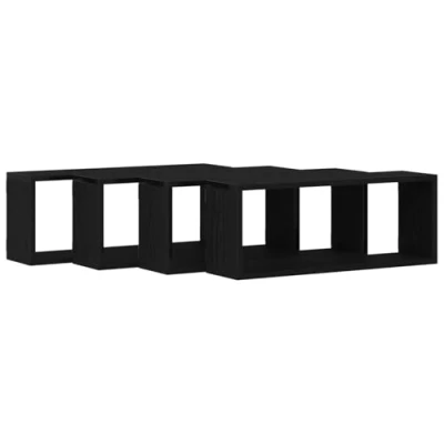 Image of vidaXL wall shelves set of 4 black oak engineered wood 60x15x23 cm modern mounted storage display for living room bedroom office