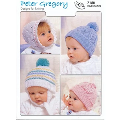 Image of Peter Gregory Double Knitting DK Pattern 7158 Baby&#039;s Bonnet &amp; Hat Selection
