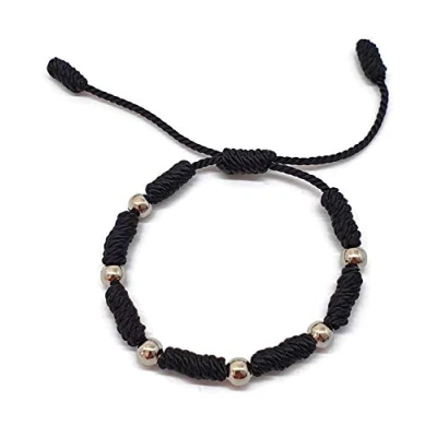 Image of MYSTIC JEWELS by Dalia Kabbalah Bracelet 7 Knots Red Thread with Balls Unisex Adjustable Evil Eye Protection, Good Luck Black