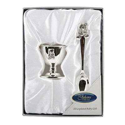 Image of Silver Plated Teddy Spoon and Egg Cup New Baby, Christening Gift for Boy or Girl
