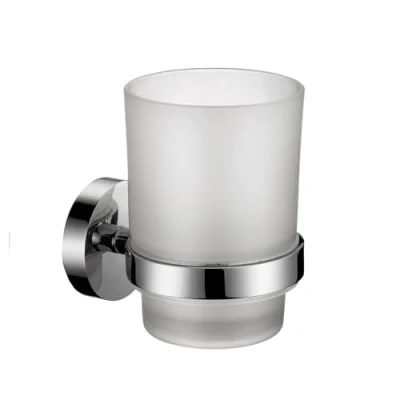 Image of iBathUK Harrow ToothBrush Holder, Wall Mounted Frosted Glass, Toothpaste Storage Stand Tumbler Organizer for Bathroom Chrome