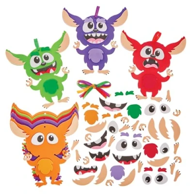 Image of Baker Ross FX859 Gremlin Mix and Match Decoration Kits Pack of 8, Christmas Arts Crafts for Kids