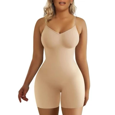 Image of SHAPERX Shapewear for Women Tummy Control Bodysuit Mid Thigh Butt Lifter Body Shaper Shorts, Beige, L/XL, SZ5218 Beige L/XL