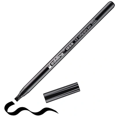 Image of edding 1255 calligraphy pen black 1 nib 5 mm fibre for paper, wood, terracotta, canvas hand lettering, bullet journals, thank you cards, books
