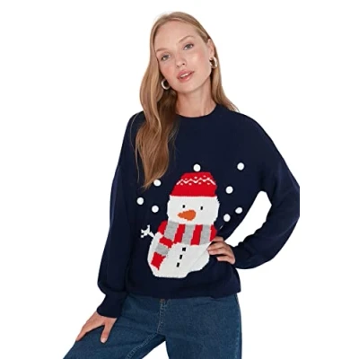 Image of Trendyol FeMan New Year&#039;s Eve Glam Regular fit Basic Crew Neck Knitwear Sweater Navy Blue