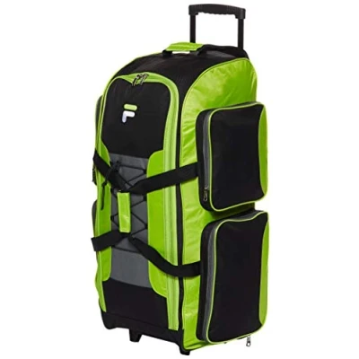 Image of Fila 32&quot; Large Lightweight Rolling, Black, One Size, NEON Lime, Rolling Duffel