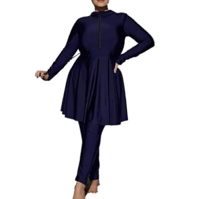 Image of kewing Women 2 Piece Hooded Muslim Swimwear Modest Plus Size Swimsuit Full Cover Arab Burkini Swimming Costume