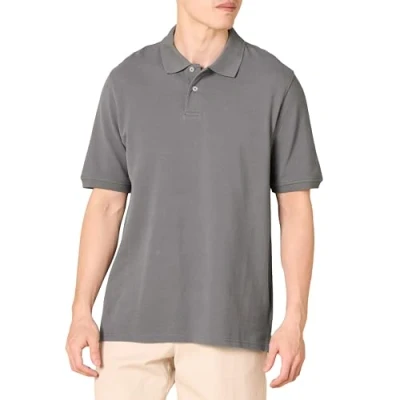 Image of Amazon Essentials Men&#039;s Regular Fit Cotton Pique Polo Shirt (Available in Big and Tall), Grey, S
