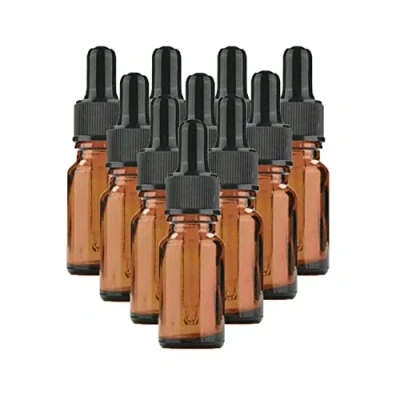 Image of 10Pcs Amber Glass Dropper Bottles With Black Caps, 10ML Eye for Essential Oil Pipette Refillable