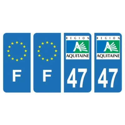 Image of HADEXIA Set of 4 Self Adhesive Number Plate Registration Stickers Department 47 Lot et Garonne Ancienne Region Aquitaine &amp; F France Europe