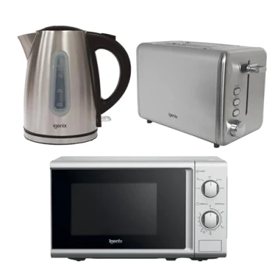 Image of IGENIX IGPK38 2 slice Toaster, Jug Kettle &amp; Solo Microwave Bundle Silver, Silver/Grey
