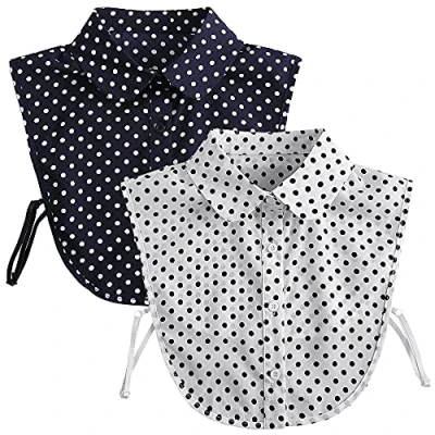 Image of LoudSung False Collar Detachable Blouse Fake Half Shirts Polka Dots Designed Cotton Top Elegant for Women 2PCS