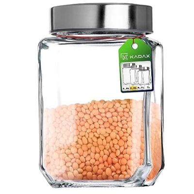 Image of KADAX Storage Jar, Glass Container with Lid, Airtight Kitchen Jar for Pasta, Biscuit, Sugar, Clear Storing Jam, Salad (500 ml, Grey)