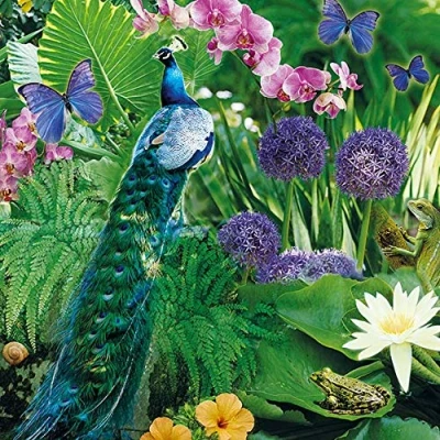 Image of Ambiente Paper Napkins, Pack of 20, 3 ply Lunch Size Blue Peacock