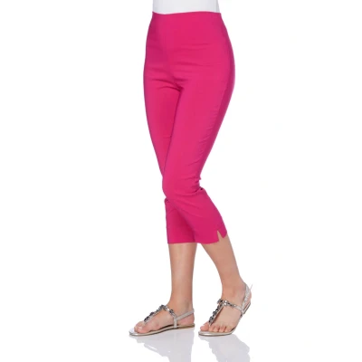 Image of Roman Originals Cropped Trousers for Women UK Ladies Capri Leggings Summer Pants Short Crop Stretch 3/4 Length Three Quarter Pedal Pusher Clothes Elasticated Bengaline Cut Off Cerise Pink Size 22