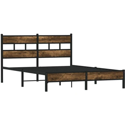 Image of vidaXL Bed Frame without Mattress Sonoma Oak 137x190 cm Steel Construction, Metal Slats, Headboard, Extra Storage Space, Assembly Required