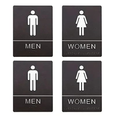 Image of SG Store 4PCS Men&#039;s and Women&#039;s Braille Restroom Sign Toilet Washroom Door Placard Self Adhesive Acrylic for Hotel Restaurant 200x150mm 2 &amp;