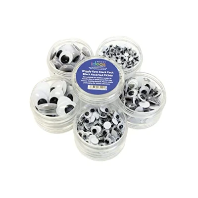 Image of Bright Ideas Wiggle Kids Arts and Crafts, Plastic Googly Eyes for Decoration, DIY Scrapbooking Toy Accessories, 5 Mixed Sizes, Assorted Caddy Stack of 560 Pieces Black, PK560