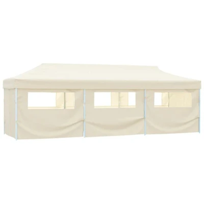 Image of vidaXL Folding Pop up Party Tent with 8 Sidewalls 3x9 m Cream