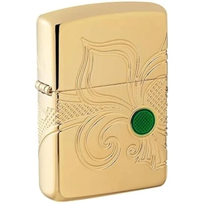 Image of Zippo Unisex&#039;s Armor Fleur de lis Design Pocket Lighter, High Polish Gold Plate, One Size, 49108