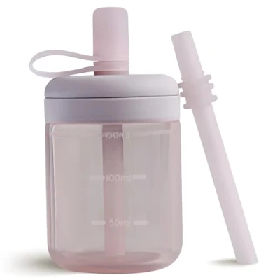 Image of Moonkie Toddler Water Bottle, Silicone Sippy Cup, Straw BPA Free Non Spill Cup for Toddler, Baby with from 6 Months, Dishwasher Safe, 5 oz(Soft Lilac)