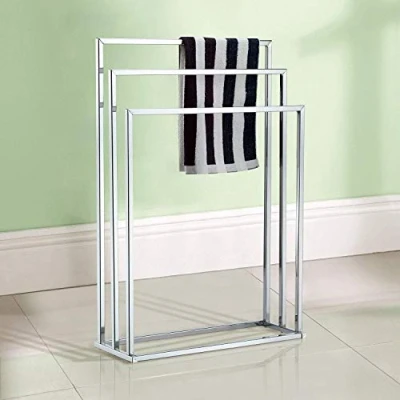 Image of 3 Tier Chrome Free Standing Floor Towel Rail Bathroom Rack Holder Organizer