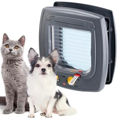 Image of Ferplast SWING 5 Universal Cat Flap for Dogs and Cats 4 Selectable Closing Modes Wind Stopper System Shock Absorber Magnetic Anti Oscillation Direction Indicator Grey