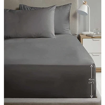 Image of Rapport Home King Size Fitted Sheet Extra Deep 40cm Depth Charcoal Soft Easy Care Non Iron Percale Bed 16 inch Pocket