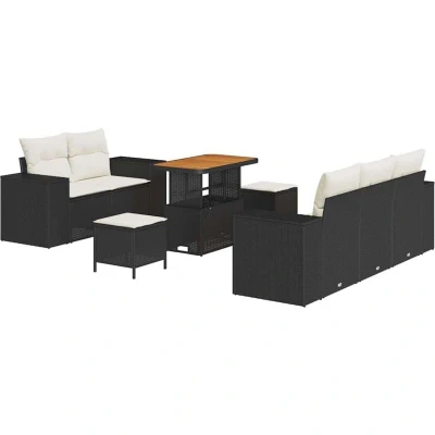 Image of vidaXL 8 Piece Garden Sofa Set with Cushions Black Poly Rattan Acacia