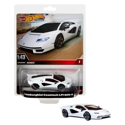 Image of Hot Wheels Premium Lamborghini Countach LPI 800 4, 1:43rd Scale Vehicle, Officially Licensed Replicas for Adult Collectors, Real Riders Tires, Metal/Metal Body &amp; Chassis, HMD49