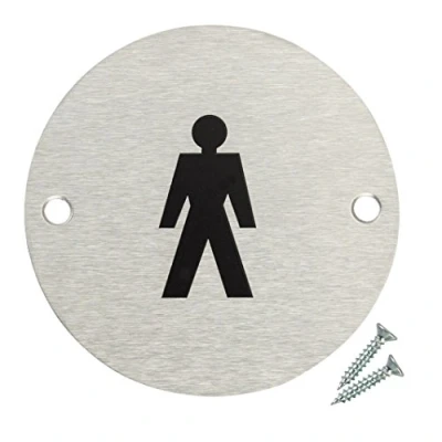 Image of Fire Door Guru® Male Toilet Sign 76mm Disc Stainless Steel Safety Fixings Included