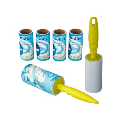 Image of KAV Disposable Sticky Lint Roller With 5 Rolls, 60 Sheets Each 300 total Assorted Color Handle Cat Dog Animal Fur, Pet Hair, Dust Remover From Clothes, Furniture, Bed