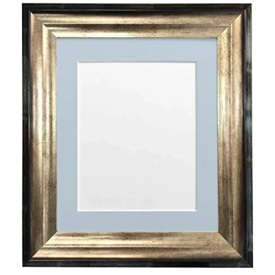 Image of FRAMES BY POST Firenza Antique Distressed Black and Gold Picture Photo Frame Plastic Glass with Blue Mount 24&quot;x20&quot; for Size 20&quot;x16&quot;