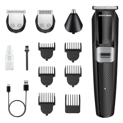 Image of BarberBoss 3 in 1 Mens Grooming Kits, Beard Trimmer Men, Hair Clippers Cordless for Men Haircut, Nose QR 6056
