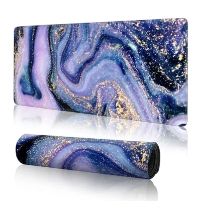 Image of Purple Marble Gaming Mouse Pad Large,Anime Desk Mat Accessories,31.5 x 11.8In Computer Pads for Desk,Extended XL Mousepad with 3mm Non Slip Base and Stitched Edge