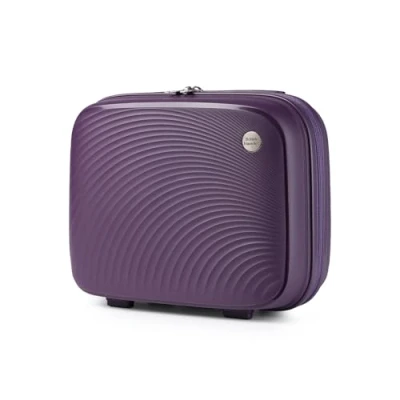 Image of British Traveller 14 Inch Makeup Travel Case, Hard Shell Cosmetic Storage Organizer Box, PP Portable Mini Carrying Suitcase Cabin Carry on Luggage Attached to Trolley (Purple)
