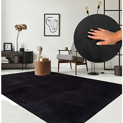 Image of the carpet Relax Rug, Modern, Fluffy, Short Pile, Non Slip Underside, Washable up to 30C, Super Soft, Fur Look, Black, 200 x 280 cm