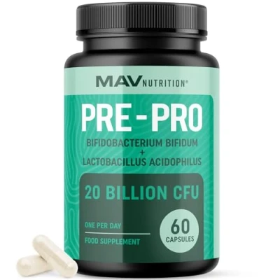 Image of Probiotic and Prebiotic Capsules Synbiotic Gut Health &amp; Bloating Support for Women Men Enzymes with Pre Probiotics Supplements 20 Billion CFU Non GMO, Vegetarian 60 Ct