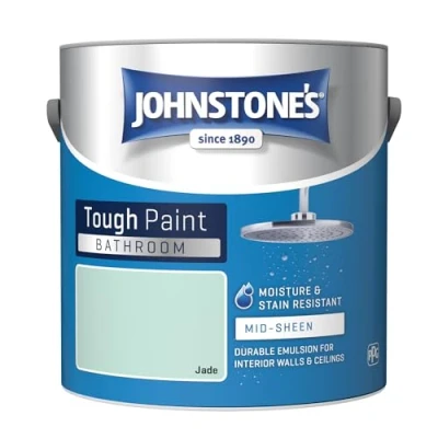 Image of Johnstone&#039;s Bathroom Paint Jade Mid Sheen Finish Stain Blocker Use in Moist &amp; Damp Areas Low Odour Dry 1 2 Hours 12m2 Coverage per Litre 2.5L