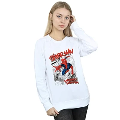 Image of Marvel Women&#039;s Spider Man Sketch City Sweatshirt White Large