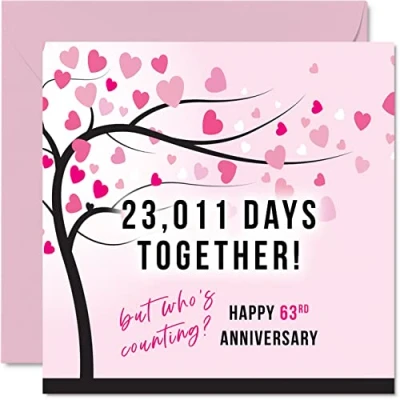 Image of Funny 63rd Anniversary Card for Wife or Husband 23011 Days Together I Love You Gifts, Happy Wedding Cards Partner, 145mm x Greeting Sixty Third Anniversaries